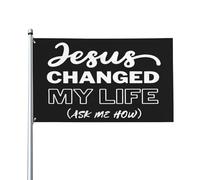 Jésus a changé ma vie, demandez-moi comment, drapeau Jésus-Christ, 91 x 152 cm, polyester avec œillets en laiton, décoration de chambre, bannière extérieure, panneau de jardin