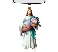 Jesus and Hippo Decoration - 2D Acrylic Humor Decor, Fun Hippo Jesus Christmas Tree Ornament for Car Rearview Mirror Home Wall Window Bedroom Living Room, Holiday Decoration, 3.15x1.18 inches