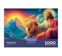 Jésus au Ciel Paquet 1000 Pièces Premium Carton Création d'Adam et Eve Puzzle, Défi Éducatif, Soulagement Stress, Cadeau Seniors Passionnés 52x38cm/1000pcs