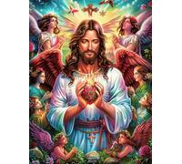 Jésus au Sacré-Cœur 300 Pièces Puzzle Famille en Carton Rigide Rêve de Peinture à l'huile Conte de fées Difficulté Moyenne Activité Familiale Anti-Stress Loisir Créatif Idée Cadeau Anniversaire Prem