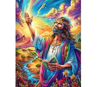 Jésus aux bras ouverts in A Rainbow 1000 Pièces Puzzle Adulte En Carton Haute Densité Scène de conte de fées dessin animé Facile Pour Débutant Décoration Murale Passe-Temps Cadeau Anniversaire Petit P