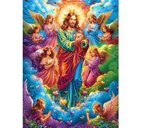Jésus avec des Anges dans Un Ciel Arc-en-Ciel 500 Pièces Puzzle Créatif en Carton Épais sans Déformation Animaux et Plantes Difficulté Moyenne Activité Manuelle Loisir Créatif Cadeau Anniversaire 500