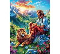 Jésus avec des Lions dans Le Jardin Fleuri 300 Pieces Casse-tête Adulte en Carton Anti-Déchirure Difficile Moyenne Décoration Murale Jeu De Société Anti-Stress Loisir Créatif 300 PCS