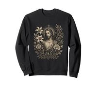 Jésus avec des lys et des Roses Vintage Christian Line Art Faith Sweatshirt