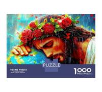 Jésus avec des Roses 1000 Pièces Puzzle Classique Coffret Puzzle Carton Épais - Ados 12-18 Ans, Logique, pour Les Amateurs De Puzzles 52x38cm/1000pcs