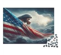 Jésus avec Drapeau USA Puzzle 1000 Pièces avec Couleurs Éclatantes, Jeu De Puzzle défi en Solitaire pour La Décoration Murale DIY, pour Les Femmes, Cadeaux pour Les Hommes 70x50cm/1000pcs