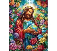 Jésus avec la Terre dans Le Jardin Fleuri 300 Pièces Puzzle Adolescent en Carton Anti-Déchirure Difficulté Moyenne Activité Éducative Jeu De Société Cadeau Anniversaire Pas Cher 300 PCS