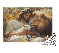 Jésus avec l'agneau Puzzle 1000 Pièces avec Clic Parfait, Puzzles pour Adultes Concentration Training Puzzle pour La Décoration Murale Et Les Cadeaux, Secret Santa Original 52x38cm/1000pcs