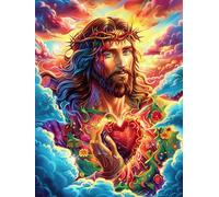 Jésus avec Le Sacré-Cœur dans Le Jardin 500 Pieces Casse-tête Famille en Carton sans Déformation Haute Qualité Mythes fantastiques Difficulté Moyenne Activité Familiale Anti-Stress Cadeau 500 PCS