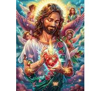 Jésus avec Le Sacré-Cœur et des Anges 1000 Pieces Casse-tête Collectionneur en Carton sans Déformation Mythes Conte de fées Très Difficile Motif Complexe Décoration Murale Cadeau Noël Premium 100