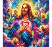 Jésus avec Un cœur 100 Pièces Puzzle Débutant en Carton Anti-Déchirure Facile Apprentissage Anti-Stress Passe-Temps Cadeau Fête des Mères Petit Prix 28x28cm
