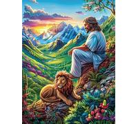Jésus avec Un Lion dans la Montagne au Coucher de Soleil 300 Pieces Casse-tête Adolescent en Carton Rigide Mythes fantastiques Difficulté Moyenne Activité Ã‰ducative Cadeau Fête des Mè