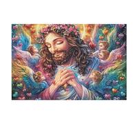 Jesus Betend Blumenkrone Religiös Glaube Geistlich Puzzle 1000 Pièces pour Adultes Amusant Agréable Et Relaxant Parfait pour Loisirs Familiaux Et Hobby （75x50cm）