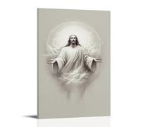 Jésus Black and White Flying Sitting Cross Holy Light Art mural impression photo moderne décoration chambre familiale 60 x 90 cm