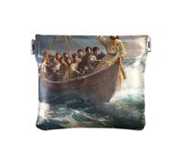 Jesus Boat Porte-monnaie foncé pour petite fille, petit portefeuille fin pour femme, Jesus Boat Dark, 4.33x3.74In, Jesus Boat Dark