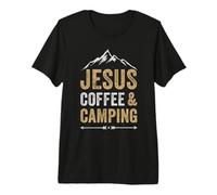 Jésus Café & Camping Fun Campeur chrétien T-Shirt Haut de Gamme
