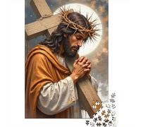 Jesus Carrying Cross Adult Puzzle for Decompression Jesus with Crown of Thorns Educational Game Challenge 1000 Piece 38x26cm 1000pcs