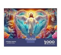 Jésus céleste 1000 Pièces Jésus Ange Puzzle Adulte Débutants Carton sans Reflets Facile À Assembler Anti-Stress pour Cadeaux Corporatifs avec Affiche Guide 52x38cm/1000pcs