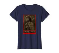 Jésus Chevaliers Templiers Croisades Deus Vult Crusaders T-Shirt, Femme, Bleu Marine, S
