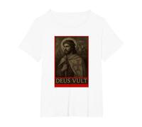 Jésus Chevaliers Templiers Croisades Deus Vult Crusaders T-Shirt, Femme Grandes Tailles, Blanc, 2X