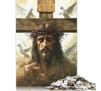 Jesus Chrétien Puzzle en Bois pour Adultes, 1000 Pièces, Rectangulaire, Idéal pour Noël, Décoration de la Maison et Jeux de Famille (75x50cm)