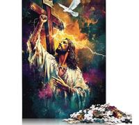 Jesus Chrétien Puzzle en Bois pour Adultes, 1000 Pièces, Rectangulaire, Idéal pour Noël, Décoration de la Maison et Jeux de Famille (75x50cm)