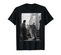 Jésus Christ Arresté Ponce Pilate Peinture Biblique Noir T-Shirt Graphique avec Valeur