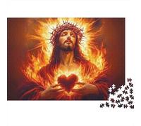 Jésus-Christ avec un cœur en flamme Coffret Puzzle 1000 Pièces Papier Écologique Pour Seniors, Puzzle Entraînement Cérébral, Loisir De Voyage, Cadeau De Noël Idéal Pour Personnes Âgées 38x26cm/1000pcs