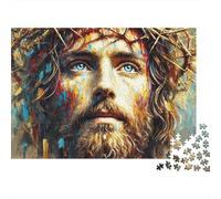 Jésus-Christ Couronne 1000 pièces Puzzle de Relaxation pour Adultes Jésus avec Couronne d'épines Portrait sacré Premium Robuste Haute qualité Stimulant soulagement du Stress 70x50cm/1000pcs