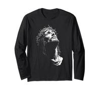 Jésus Christ Couronne d'épines Noir et Blanc Ligne Art Manche Longue