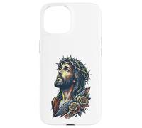 Jésus Christ Couronne Épines Roses Rouges Religieuse Foi Sauveur Coque pour iPhone 15