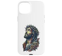 Jésus Christ Couronne Épines Roses Rouges Religieuse Foi Sauveur Coque pour iPhone 15 Plus