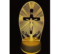 Jésus Christ Croix Lampe décorative croix de Jésus chrétien et lampe à illusion d'optique LED à 7 couleurs changeantes pour la décoration de magasin de chambre d'église