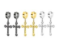 Jésus-Christ Crucifix Hoop Dangle Boucles d'oreilles de 3, Prière Benoît Crucifix Croix Religieux Huggie Boucles d'oreilles Hoop, 3 Paires