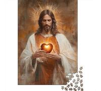 Jesus Christ Heart 1000 Piece for Adults Women Jesus Holding Glowing Heart Fun and Challenging Family Game & Gift 38x26cm 1000pcs