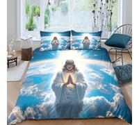 Jesus Christ Housse de Couette Microfibre Hypoallergique 3 pièces 3D Effet Facile d'entretien Spiritual Divine Art Linge de Lit avec 2 Taies d'oreiller Léger for Enfant Super King（260x220cm）