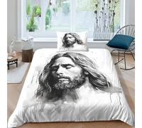 Jesus Christ Jésus - Christ Sets De Housses De Couettes 3D Imprimé Literie Microfibre God Dieu Parure De Lit Fermeture Éclair Avec Taies D'oreiller 2 Pcs Junior Enfants Adultes Single（135x200cm）
