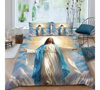 Jesus Christ Linge de Lit Confortable Microfibre Hypoallergique 3 pièces Divine Spiritual Art Ensemble De Literie avec 2 x Taies d'oreiller Super Douce for Décoration de Chambre Single（135x200cm）