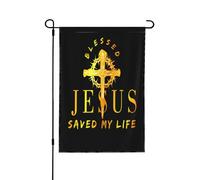 Jésus-Christ M'A Sauvé La Vie (Golden) Drapeaux De Jardin Durable Drapeau De Jardin Décoratif Drapeau De Cour Pour Toutes Les Saisons Plage Événement 30X45cm