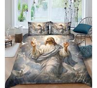 Jesus christ Parure de Lit 3 Pièces 3D Imprimée Microfibre Hypoallergique Religious peinture style_ Housse de Couette avec 2 x Taies d'oreiller Respirante for couple amoureux Super king（260x220cm）