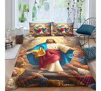 Jesus christ Parure de Lit Microfibre Hypoallergique 3 Pièces 3D Imprimée Léger Religious peinture style Housse de Couette avec 2 x Taies d'oreiller Super Douce for les Enfants Double（200x200cm）
