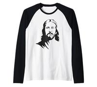 Jésus Christ Portrait Visage Divin Simple Minimal Design Manche Raglan