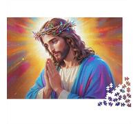 Jésus-Christ prière 1000 pièces Puzzle pour Adultes Jésus priant sous lumière Solaire Sainte Premium Robuste Vibrant Stimulant Difficile soulagement du Stress Cadeau Familial 52x38cm/1000pcs