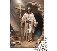 Jesus Christ Resurrection 1000 Piece Jigsaw Puzzle Jesus with Cross and Skulls for Adults Teens Educational Game Decompression 52x38cm 1000pcs