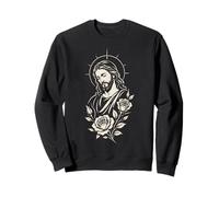 Jésus Christ Rose Minimal Christian Line Icône Art Foi Sweatshirt