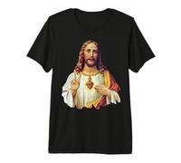 Jésus Christ Sacré-Cœur Signe de Paix Portrait T-Shirt Haut de Gamme