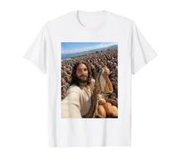 Jésus Christ Selfie Deux Poissons et Cinq Miches de Pain T-Shirt Graphique avec Valeur, Homme, Blanc, S