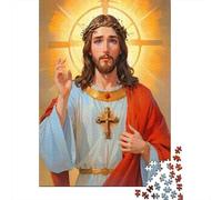 Jesus Christ with Crown 1000 Piece Puzzle for Adults Jesus with Halo and Cross Fun and Challenging Family Game & Great Gift Idea 38x26cm 1000pcs