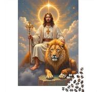 Jesus Christ with Lion Jigsaw Puzzles for Adults Jesus with Lion and Staff Educational Games for The Whole Family Women 38x26cm 1000pcs