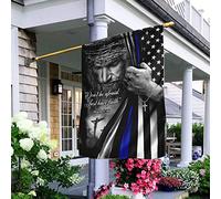 Jésus Christianisme Thin Blue Line Drapeau De Jardin Double Face Drapeaux De Vacances Coupe-Vent Et Étancheune Drapeaux De Pirate Décoration Pour Porche Patio Pelouse S